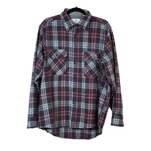 Vintage Sears Roebuck Wool Blend Flannel Shirt Mens Sz Large Plaid Button Up Red